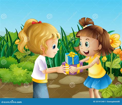 Exchanging Gifts Over The World Illustration Cartoon Character ...