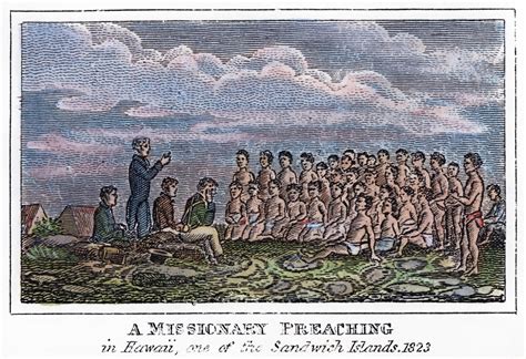 Hawaiian Missionary, 1823. /Na Missionary Preaching In Hawaii In 1823. Line Engraving, American ...