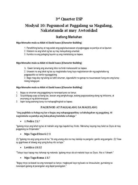 Pagsunod at Paggalang Sa Magulang, Nakatatanda at May Awtoridad | PDF