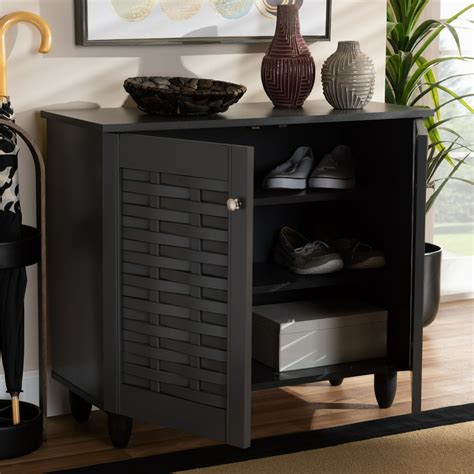 Baxton Studio Winda Modern and Contemporary Dark Gray 2-Door Wooden Entryway Shoe Storage ...