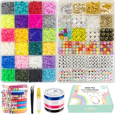 HANRU Clay Beads for Bracelet Making Kits, 24 Colors Flat Clay 6000 Pcs ...