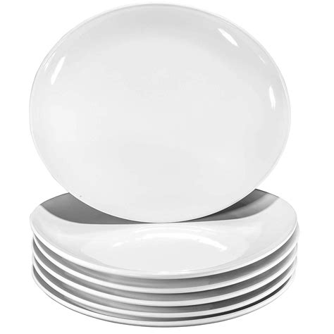 Pro-Grade 11" Curved Ceramic Restaurant Dinner Plates, White, Set of 6 ...