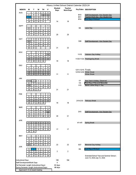 2023-2024 School Year Calendar – Academic School Year Calendars – Albany Unified School District