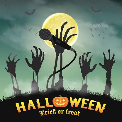 Halloween Karaoke Microphone Skeleton Zombie Hand Stock Illustration - Download Image Now - iStock