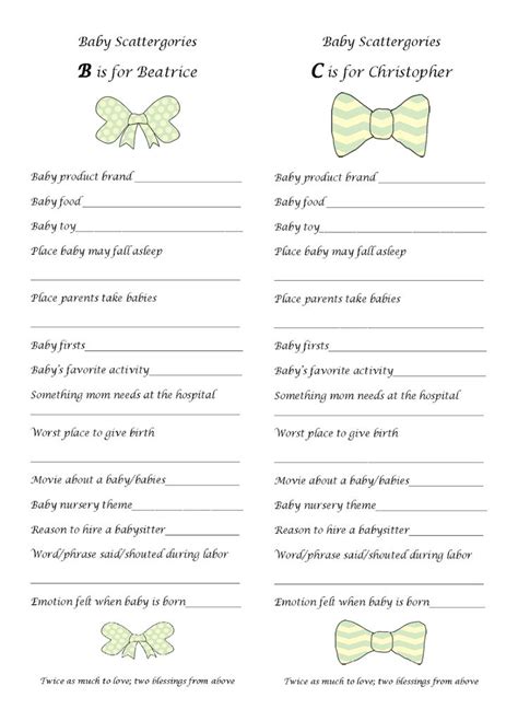 Baby Scattergories - 6 Free PDF Printables | Printablee