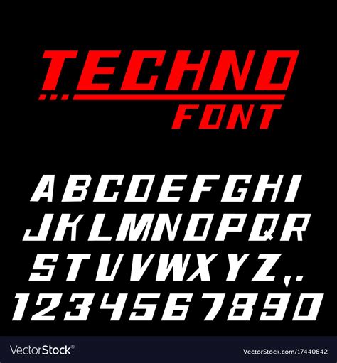 Techno font letters and numbers Royalty Free Vector Image