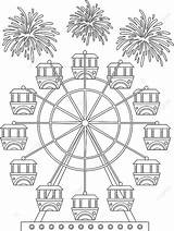 Amusement Park Coloring Page With Fireworks And Observation Wheel  sketch template