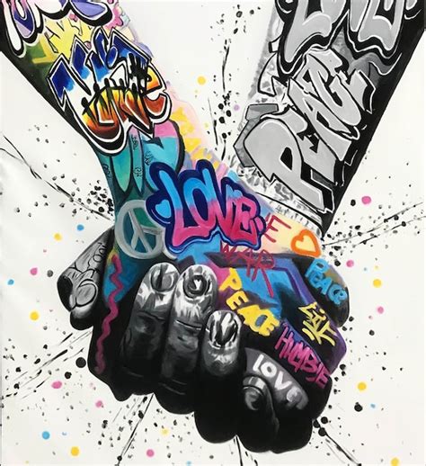 Graffiti Holding Hands Handshake Peace Love Poster Canvas | Etsy