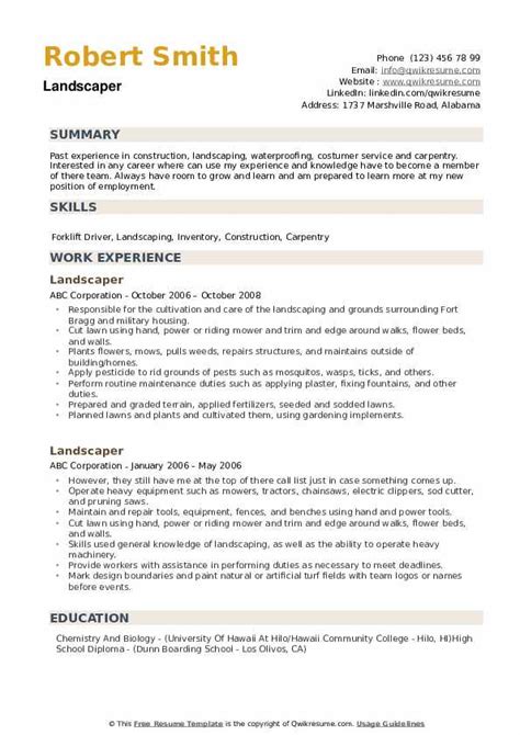 Landscaper Resume Samples | QwikResume