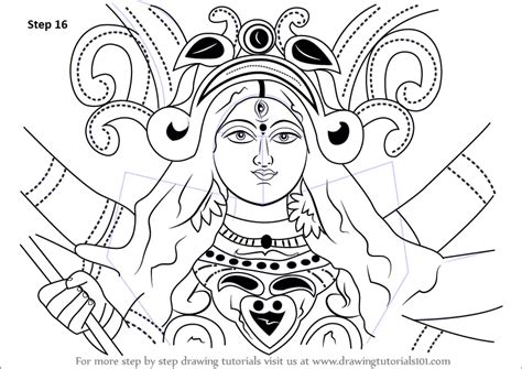 Learn How to Draw Durga Devi Face (Hinduism) Step by Step : Drawing Tutorials