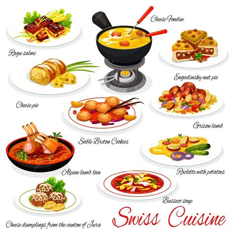 Premium Vector | Swiss cuisine food dishes traditional meals menu