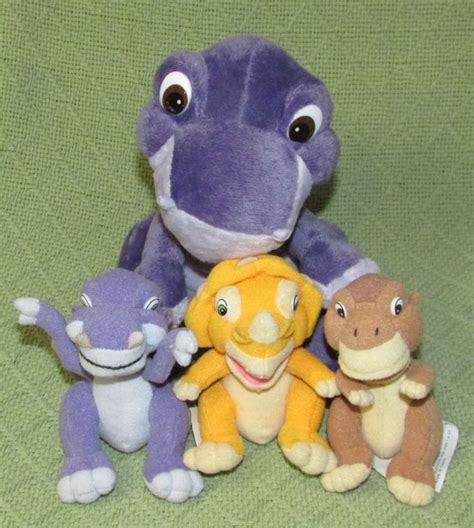 2007 Land Before Time 7" Plush CHOMPER Universal Studios Purple Dino + 3 Smaller