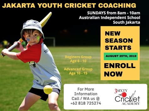 Cricket coaching for Kids/ Juniors (6-16yrs) in Jakarta begins from 25th August 2019. Click for ...