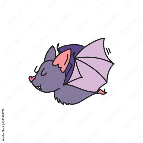 Funny doodle bat. Cartoon illustration of a happy purple bat isolated ...