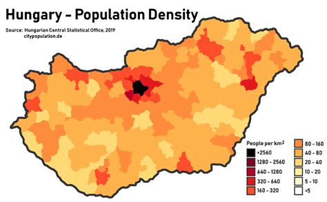 Population density of Hungary : r/MapPorn