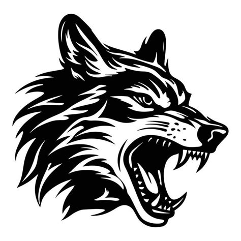 Angry Wolf Face Side, wolf mascot logo, Wolves Black and White Animal ...