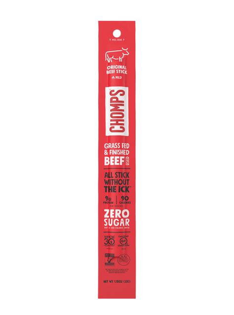 Chomps Grass Fed Sugar Free Beef Stick, Original Beef, Keto & Paleo ...