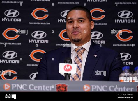 Chicago Bears new general manager Ryan Poles speaks during a news ...