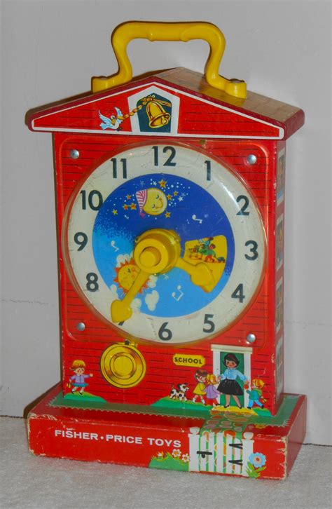 Original Vintage Fisher Price Toys Teaching Clock 998 FP 1968 Wind-Up Music Box Wood Plastic