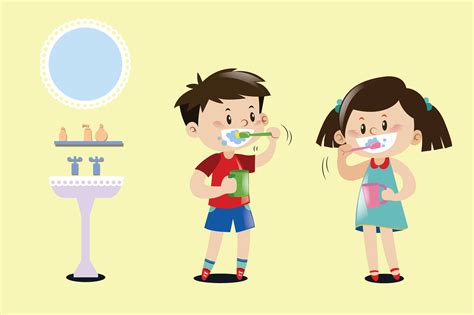 Ilustrasi Gambar Anak Gosok Gigi Kartun - Anak Kecil Menyikat Giginya Pada Hari Cinta Gigi ...