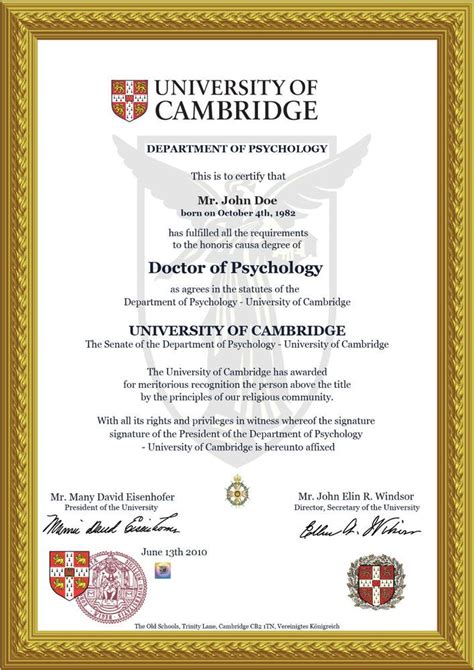 DOCTORATE DIPLOMA CAMBRIDGE DOCTOR HONORARY TITLE CERTIFICATE HONOR ...