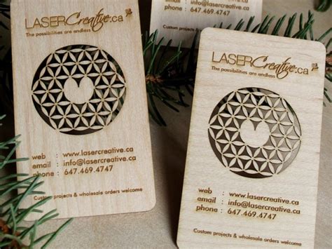 Laser Creative - I Heart Flower of Life, Laser Cut Wood Business Cards