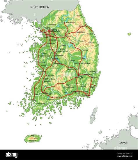 Highly detailed South Korea physical map with labeling Stock Vector ...