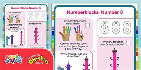 👉 Numberblocks: Number Eight He Is Octoblock Activity Sheet