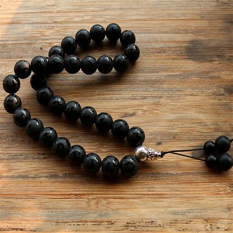 12mm Black Stone Bead 33 Prayer Beads Islamic Muslim Tasbih Allah Mohammed Rosary for women men ...