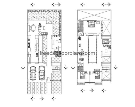 Two Storey House With Two Bedrooms Autocad Plan, 0802201 - Free Cad Floor Plans