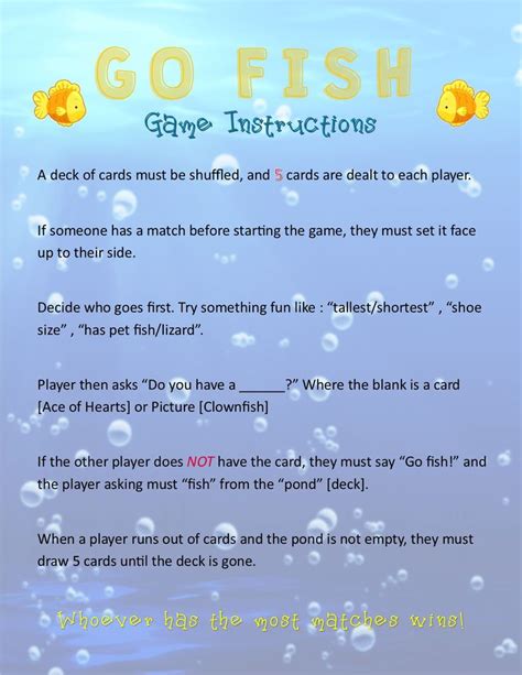 I made a printable rules for Go Fish! | Going fishing, Fishing cards, Deck of cards