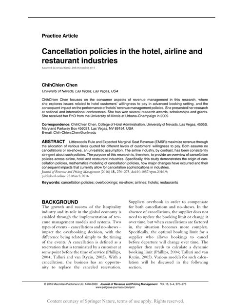 Cancellation policies in the hotel, airline and restaurant industries