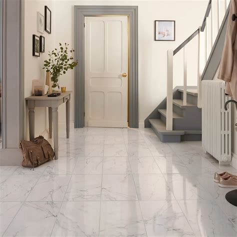 Elegance White Gloss Marble effect Ceramic Floor tile, Pack of 7, (L ...