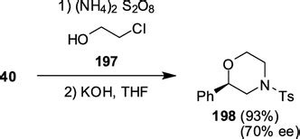 Synthesis of morpholine 198 via ring opening of N-tosylaziridine 40 ...