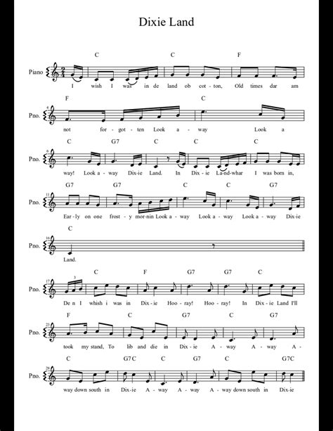 Dixie Land sheet music download free in PDF or MIDI