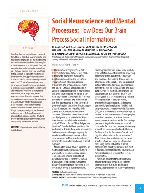 (PDF) Social Neuroscience and Mental Processes: How Does Our Brain Process Social Information?