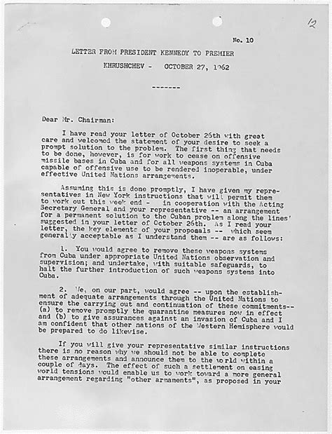 President Kennedy's Letter - October 27, 1962