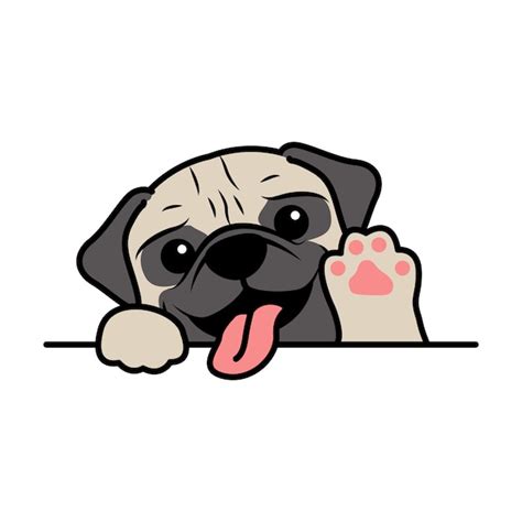 Premium Vector | Cute pug dog waving paw cartoon