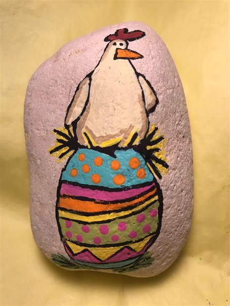 Easter chicken Rock Painting Patterns, Rock Painting Ideas Easy, Rock Painting Designs, Rock ...