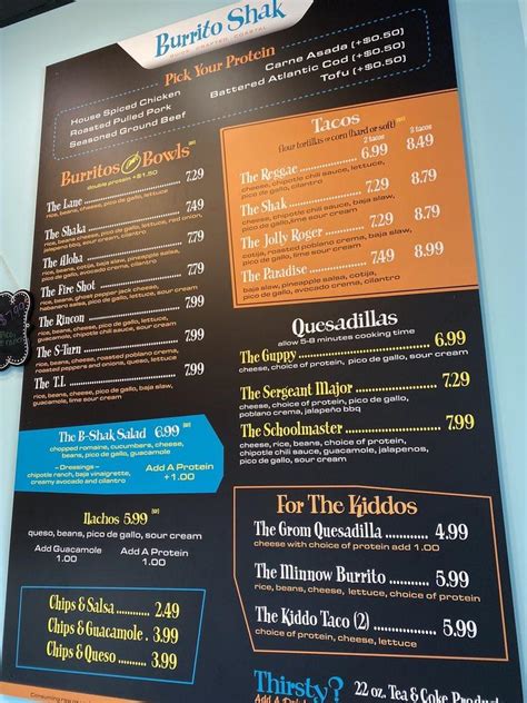 Menu at Burrito Shak restaurant, Cary, Kildaire Farm Rd