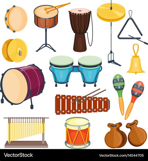 Percussion musical instruments flat style Vector Image