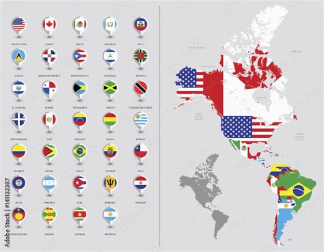 Map of North and South America. Flags of the Americas Stock Vector | Adobe Stock