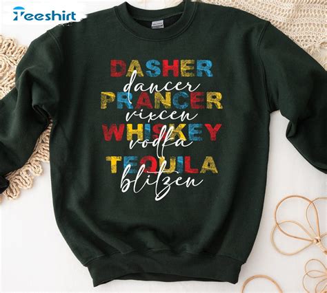 Dasher Dancer Prancer Vixen Vodka Tequila Blitzen Christmas Long Sleeve , Unisex Hoodie