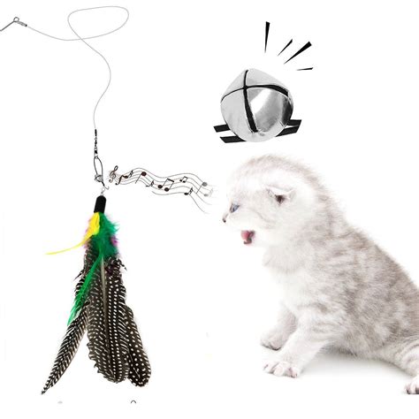 a small kitten sitting next to a feather keychain with a light bulb on it