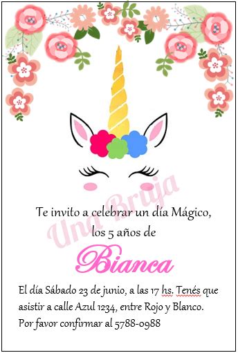 Editable Invitaciones De Unicornio Para Llenar En Español - Yamette ...