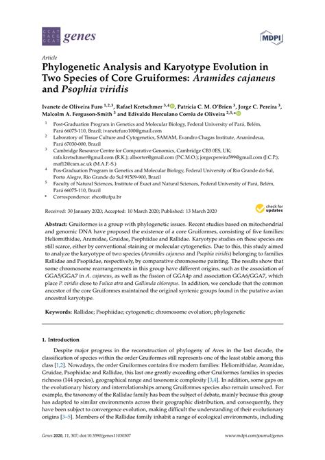 Phylogenetic Analysis and Karyotype Evolution in Two Species of Core Gruiformes: Aramides ...