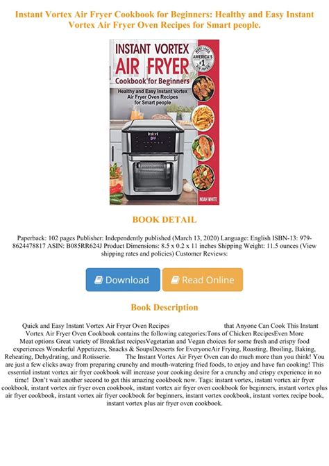 ~!PDF ~^EPub Instant Vortex Air Fryer Cookbook for Beginners: Healthy and Easy Instant Vortex ...