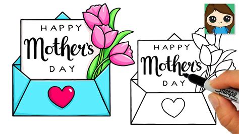 How to Draw a Happy Mother's Day Letter and Envelope