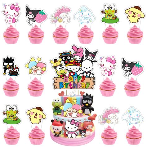 Buy 25pcs Kawaii Cake Decorations with 24pcs Kitty and Friends Cupcake ...