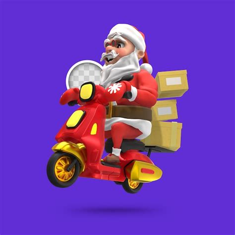 Free PSD | Santa claus with fast delivery. 3d rendering